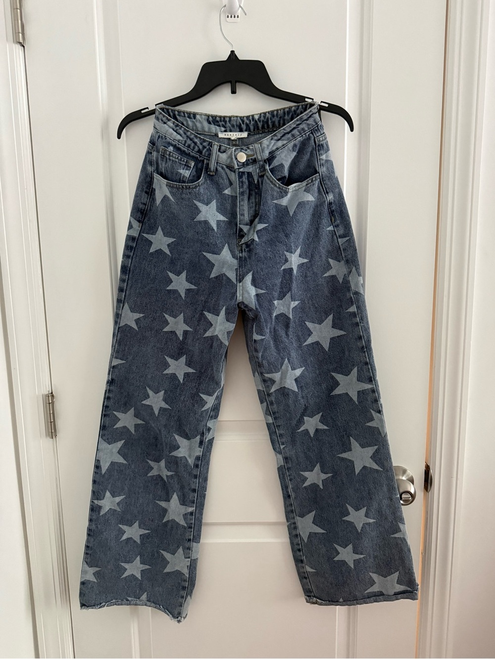 Wide Leg Denim Jeans in Blue with Stars